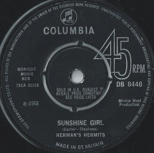 Herman's Hermits : Sunshine Girl  (7", Single, Pus)