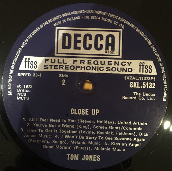 Tom Jones : Close Up (LP, Album)