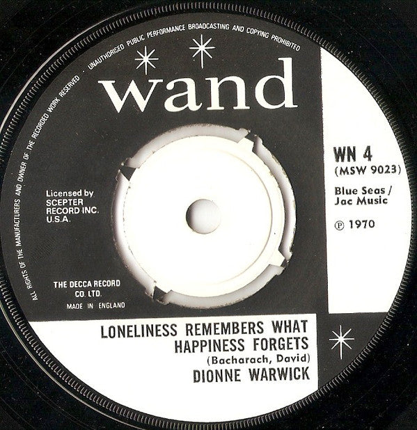 Dionne Warwick : Loneliness Remembers What Happiness Forgets (7", Single)