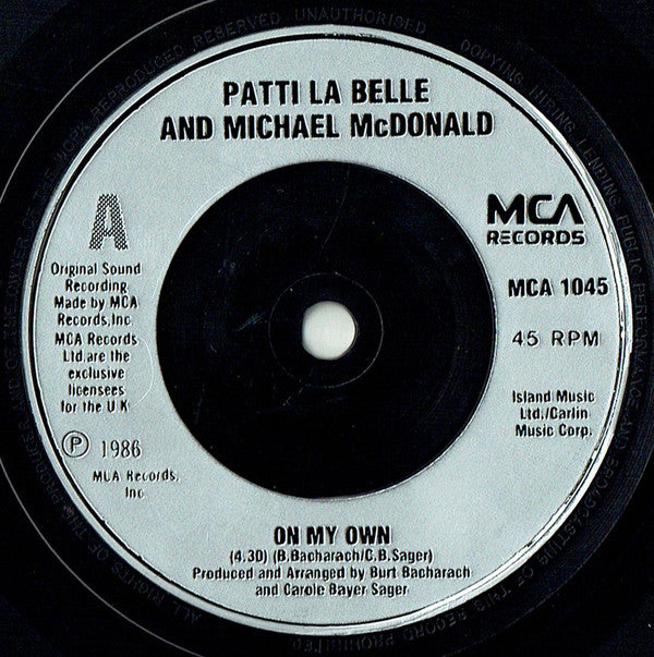 Patti LaBelle And Michael McDonald : On My Own (7", Single, Inj)