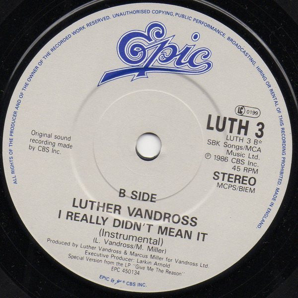 Luther Vandross : I Really Didn't Mean It (7", Single)