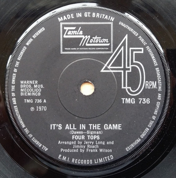 Four Tops : It's All In The Game (7", Single, Sol)