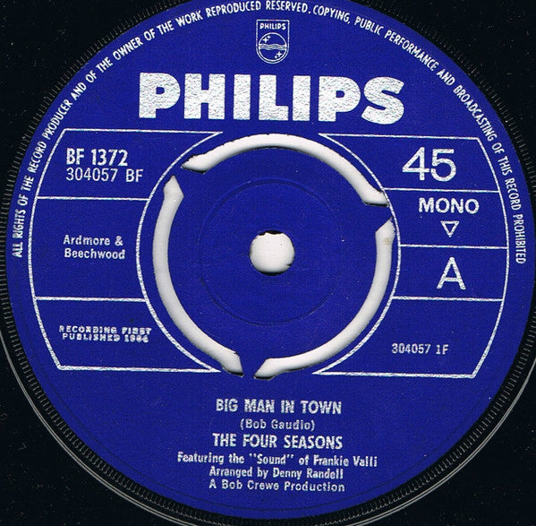 The Four Seasons Featuring The "Sound" Of Frankie Valli : Big Man In Town (7", Single, Mono, Pus)