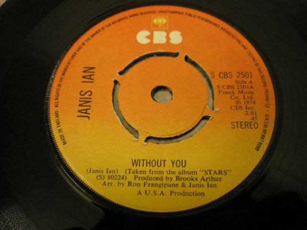 Janis Ian : Without You / You've Got Me On A String (7", Single)