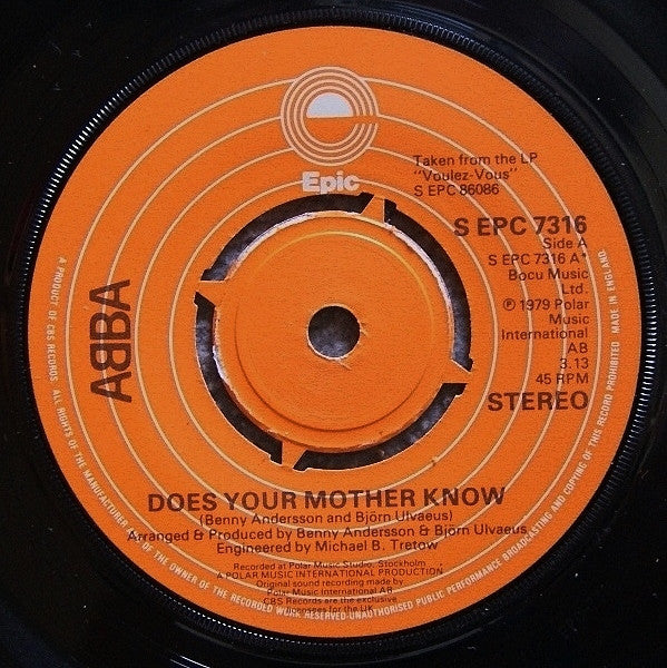 ABBA : Does Your Mother Know (7", Single, Pus)
