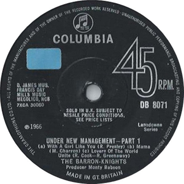 The Barron Knights : Under New Management (7", Single, Sol)