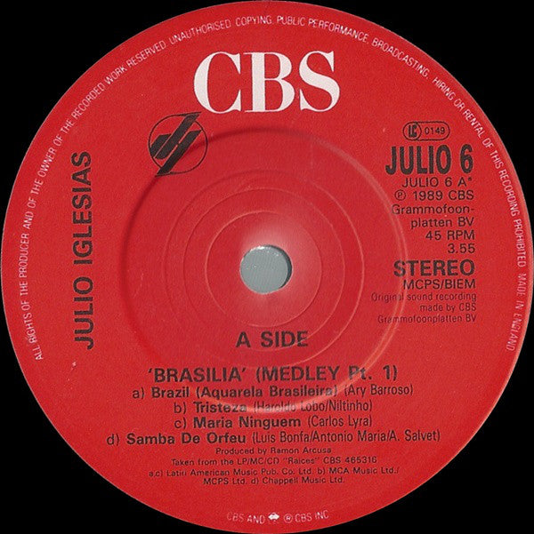 Julio Iglesias : Brasilia (Medley) (7", Single)
