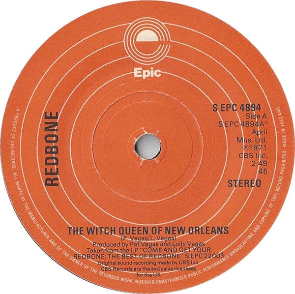 Redbone : The Witch Queen Of New Orleans (7", Single, RE)