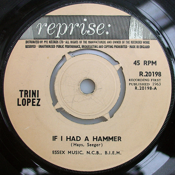 Trini Lopez : If I Had A Hammer (7", Single)