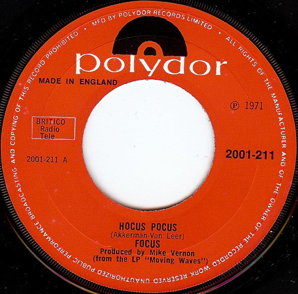 Focus (2) : Hocus Pocus (7", Single, Pap)