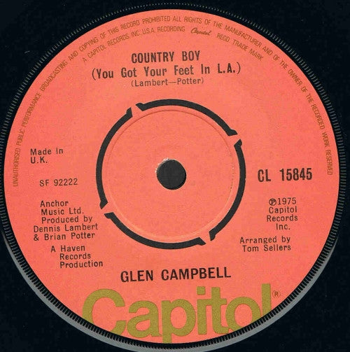 Glen Campbell : Country Boy (You Got Your Feet In L.A.) (7")