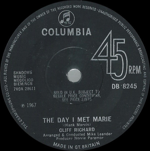 Cliff Richard : The Day I Met Marie (7", Single, Sol)