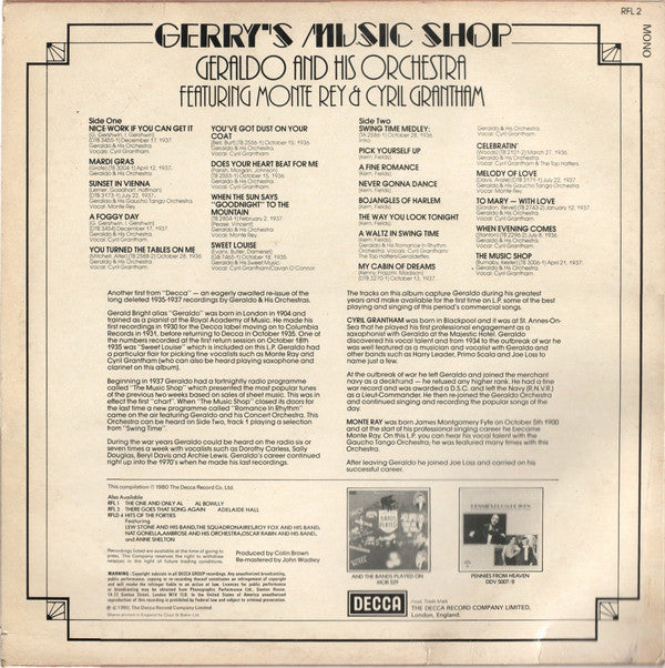 Geraldo And His Orchestra Featuring Monte Rey & Cyril Grantham : Gerry's Music Shop (LP, Comp, Mono)