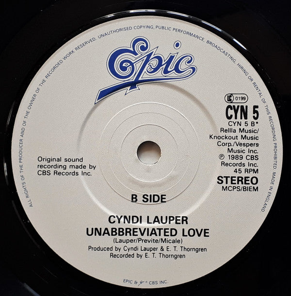 Cyndi Lauper : My First Night Without You (7", Single)
