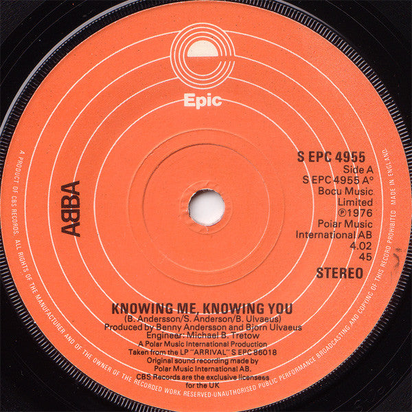 ABBA : Knowing Me, Knowing You (7", Single, Sol)