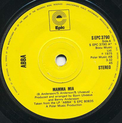 ABBA : Mamma Mia (7", Single, Sol)