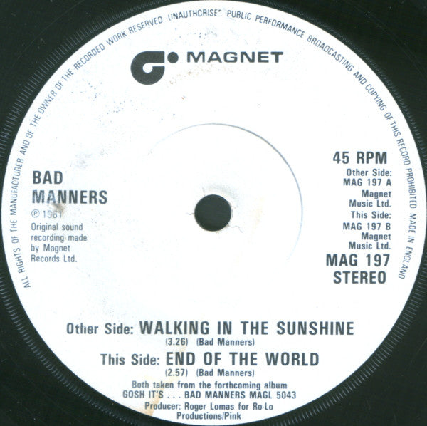 Bad Manners : Walking In The Sunshine (7", Single, Dam)