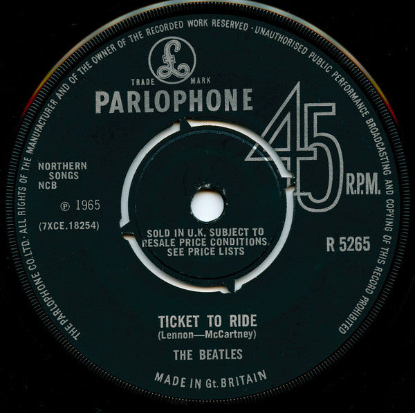 The Beatles : Ticket To Ride (7", Single, Mono)