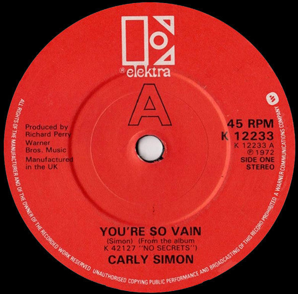 Carly Simon : You're So Vain (7", Single, RP)