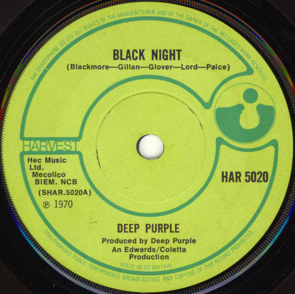 Deep Purple : Black Night (7", Single, Sol)