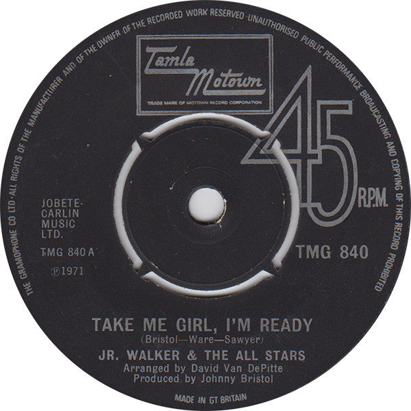 Jr. Walker & The All Stars* : Take Me Girl, I'm Ready  (7", Single, 4-P)