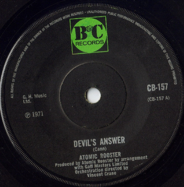 Atomic Rooster : Devil's Answer (7", Single, Sol)