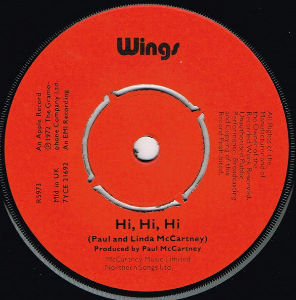 Wings (2) : Hi, Hi, Hi / C Moon (7", Single)