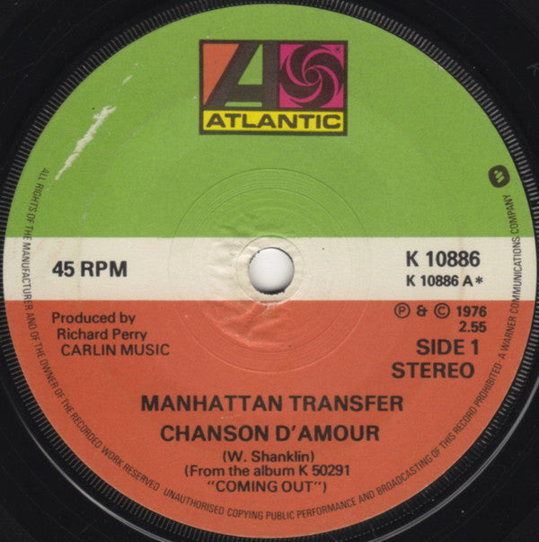 The Manhattan Transfer : Chanson D'Amour (7", Single, Sol)