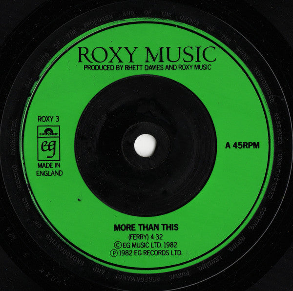 Roxy Music : More Than This (7", Single)