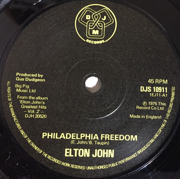 Elton John : Philadelphia Freedom / Lucy In The Sky With Diamonds (7", Single)