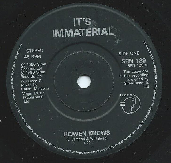 It's Immaterial : Heaven Knows (7")