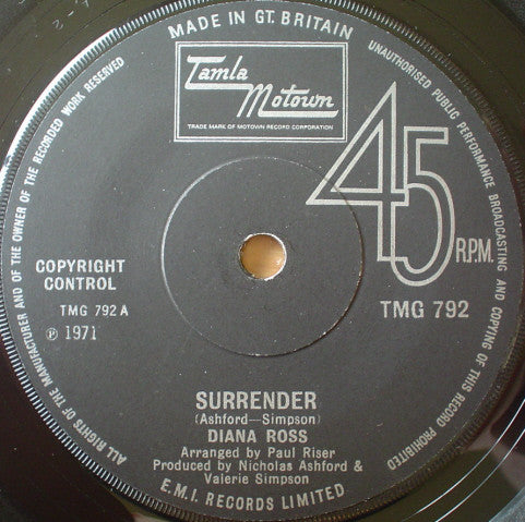 Diana Ross : Surrender (7", Single, Sol)