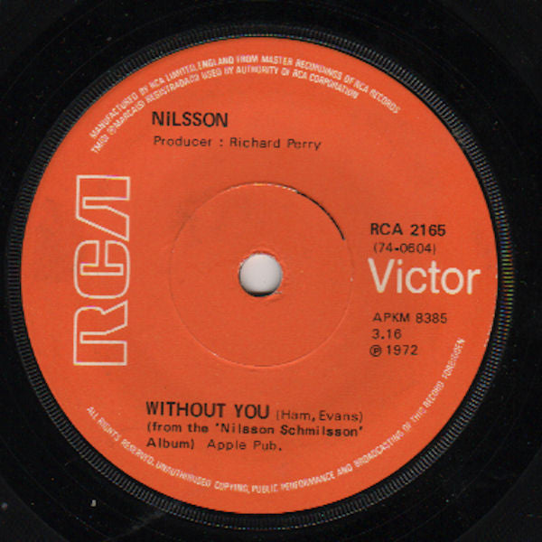 Harry Nilsson : Without You (7", Single, Sol)