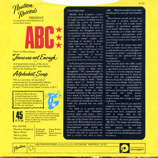 ABC : Tears Are Not Enough (7", Single, Pap)