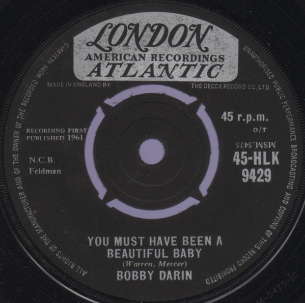 Bobby Darin : You Must Have Been A Beautiful Baby (7", Single, Lab)