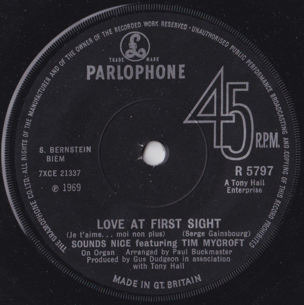 Sounds Nice Featuring Tim Mycroft : Love At First Sight (7", Single, Sol)