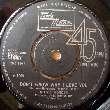 Stevie Wonder : Don't Know Why I Love You (7", Single, 4 P)