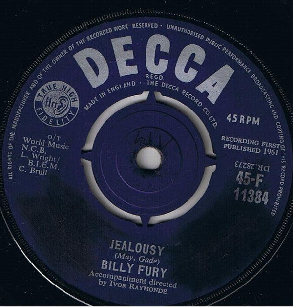 Billy Fury : Jealousy (7", Single)