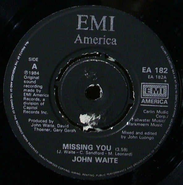 John Waite : Missing You (7", Kno)