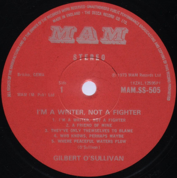Gilbert O'Sullivan : I'm A Writer, Not A Fighter (LP, Album)