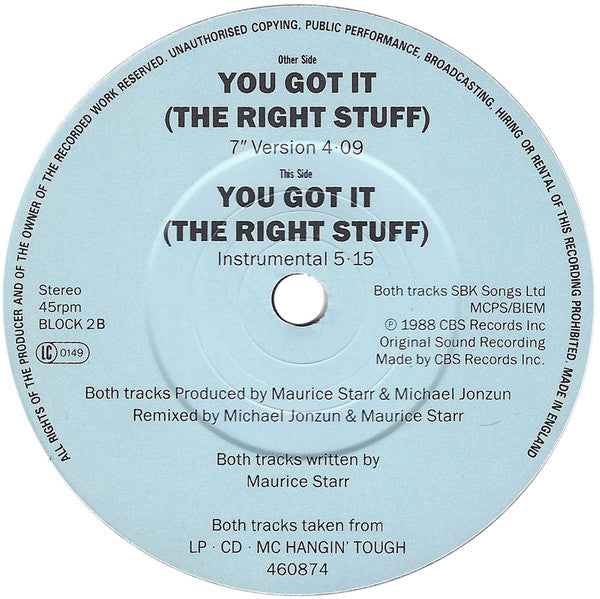 New Kids On The Block : You Got It (The Right Stuff) (7", Single)
