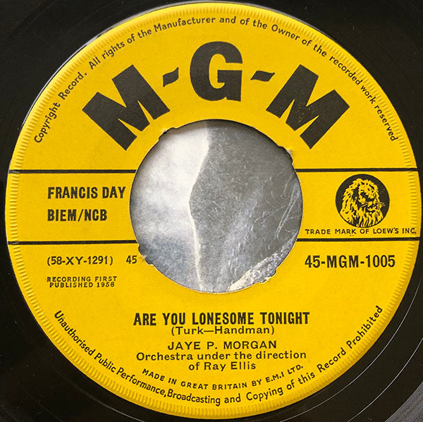 Jaye P. Morgan : Are You Lonesome Tonight / Miss You (7")