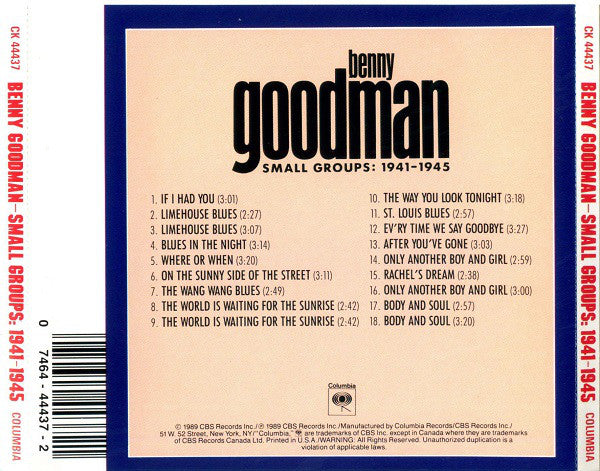Benny Goodman : Small Groups: 1941-1945 (CD, Comp, RM)