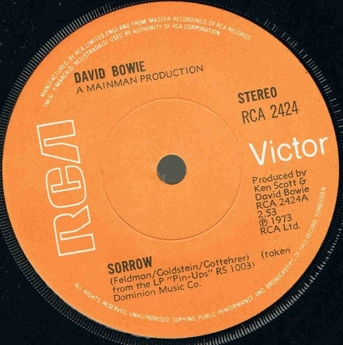 David Bowie : Sorrow (7", Single, Sol)