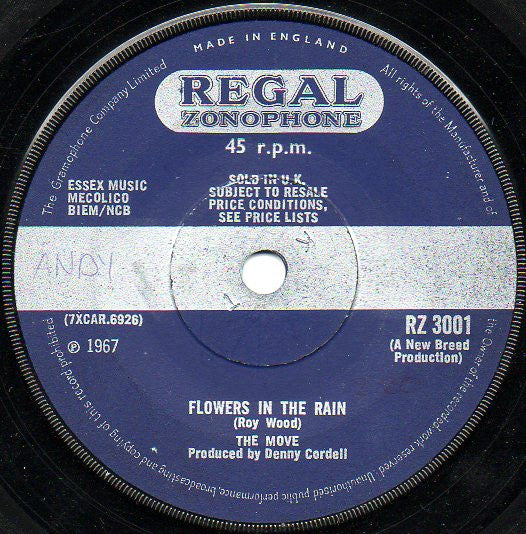The Move : Flowers In The Rain (7", Single, Sol)