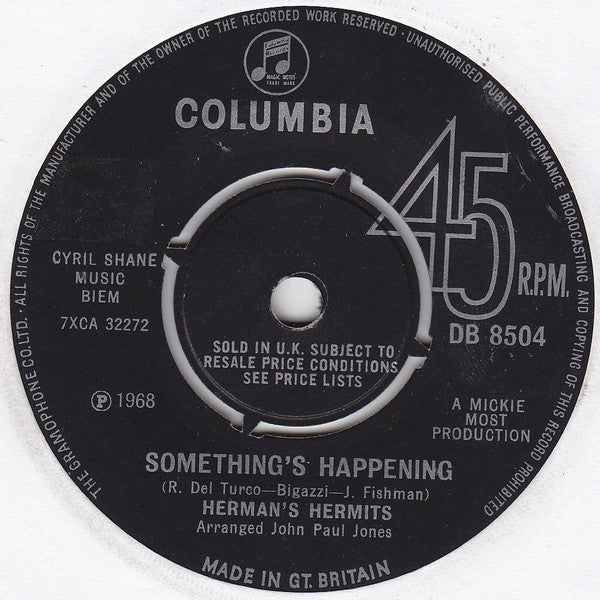 Herman's Hermits : Something's Happening  (7", Single, 4 P)