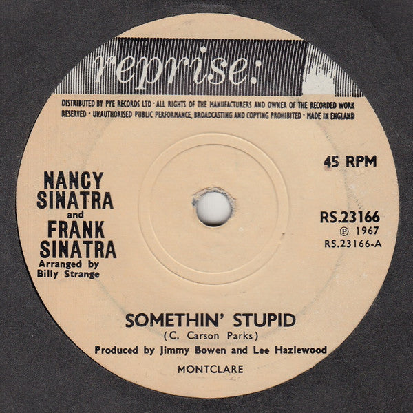 Nancy Sinatra And Frank Sinatra : Somethin' Stupid (7", Single, Sol)