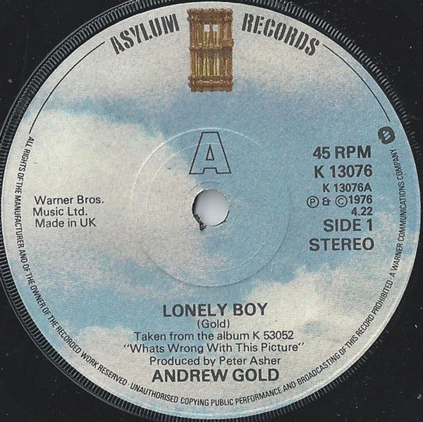 Andrew Gold : Lonely Boy (7", Single, Sol)