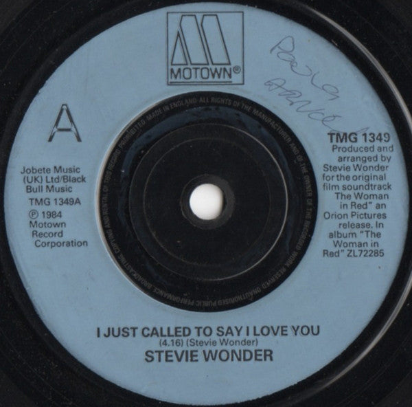 Stevie Wonder : I Just Called To Say I Love You (7", Single, Blu)