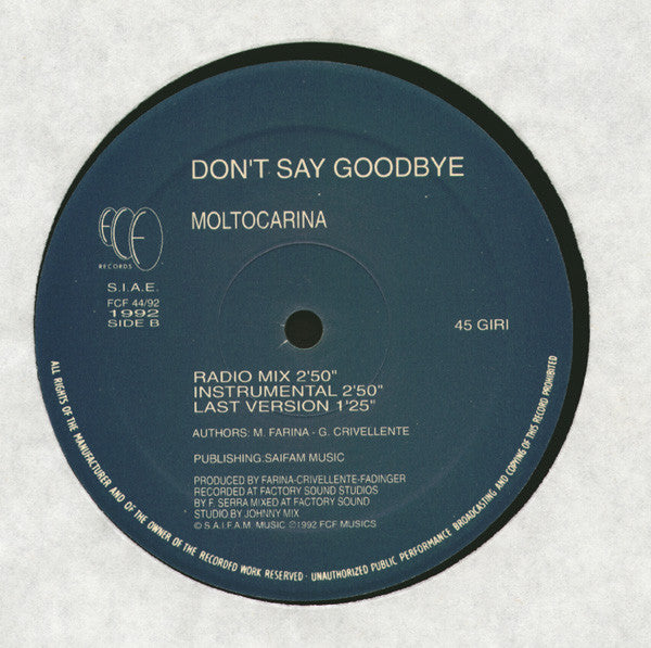 Moltocarina : Don't Say Goodbye (12")
